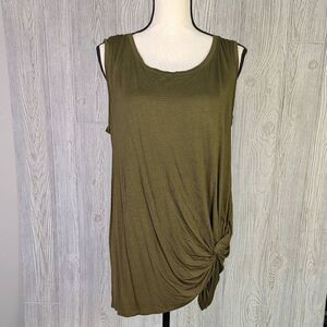Retrology Womens XL Pullover Sleeveless Top Olive Green Twisted Side Knot NWT